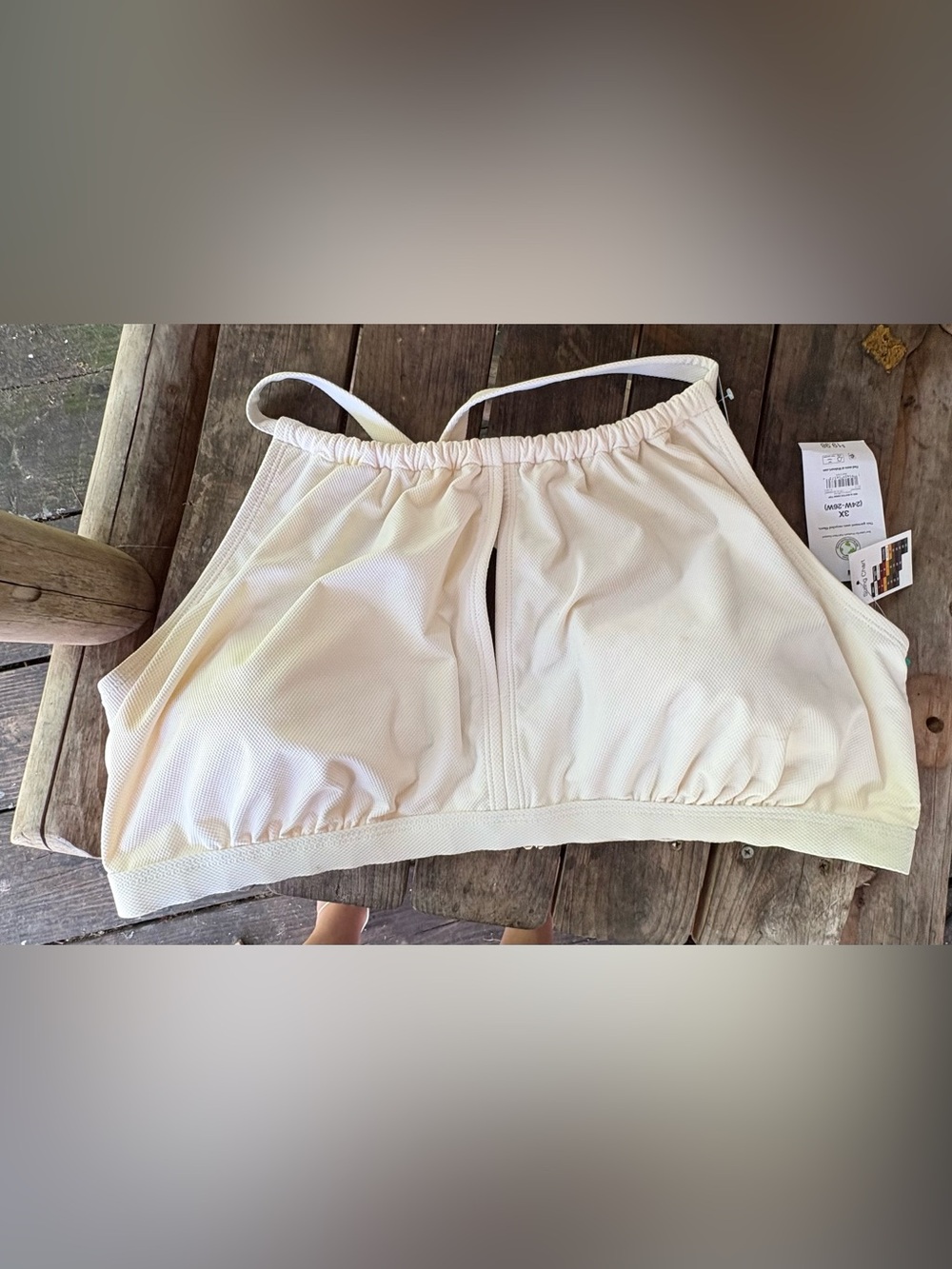 Time and Tru cream pique key halter swim top features a high neck design 3x - Picture 9 of 9